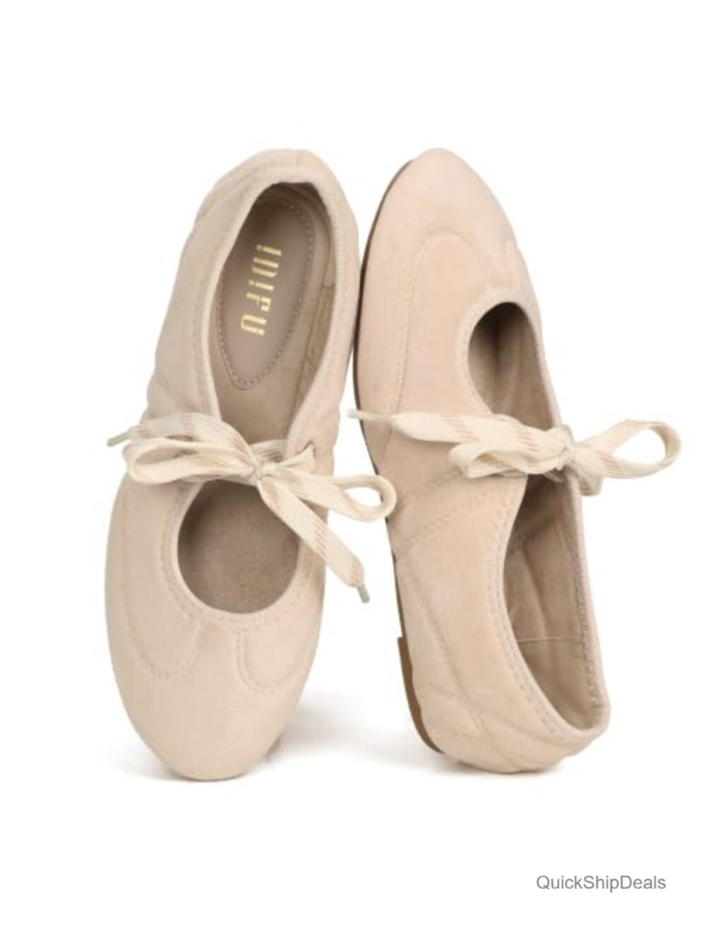 IDIFU Women's Mary Jane Ballet Flats Faux Suede Lace-Up Comfort Shoes